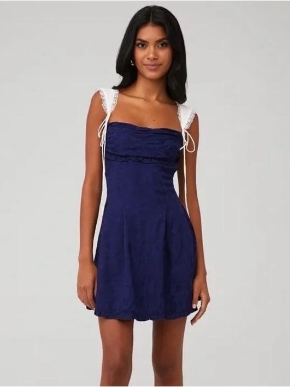 For Love And Lemons Navy Mini Dress with White Lace Straps